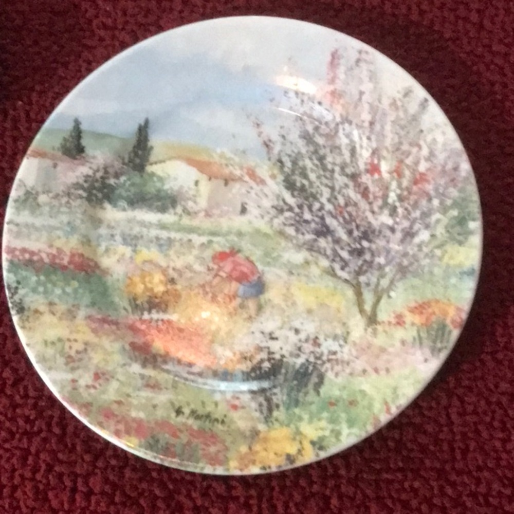 1855 Email de Limoges plate vintage decore a la main. G. Martini artist